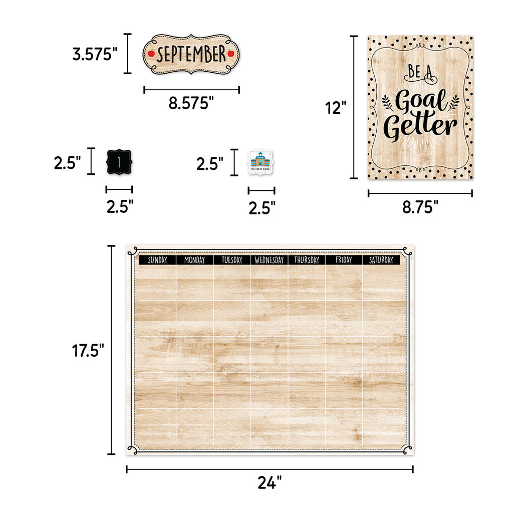 Core Décor Black, White, and Wood Calendar Set Bulletin Board
