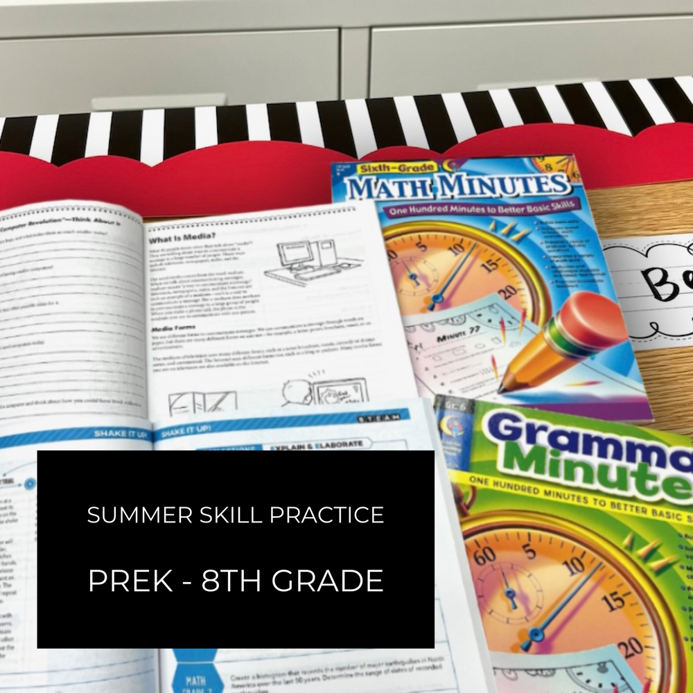 Summer Skill Practice for PreK to 8th Grade- Stop the Summer Slide