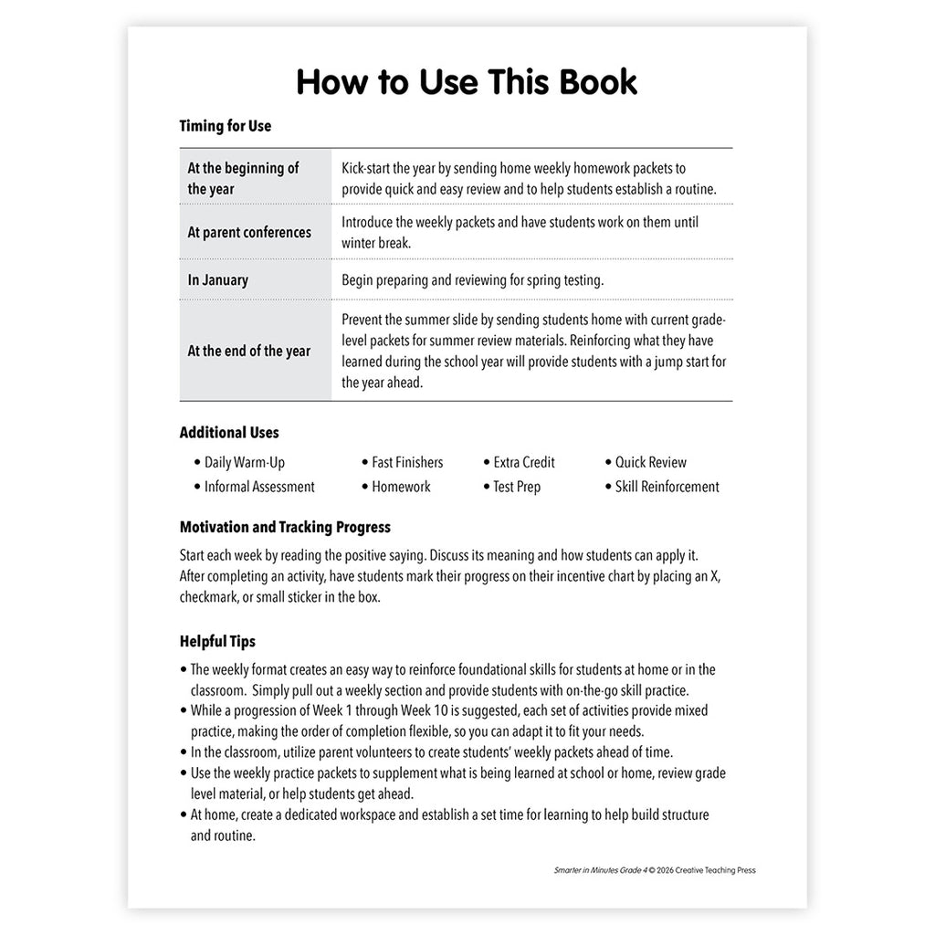 Smarter in Minutes Grade 4 Skills Practice Made Easy