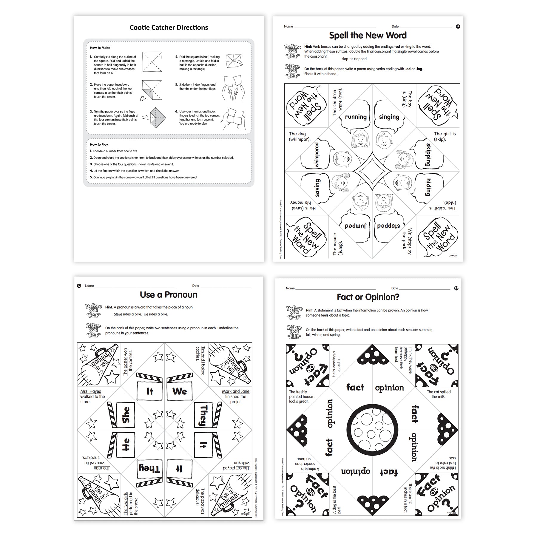 Cootie Catchers: Language Arts, Grade 3, Bundle