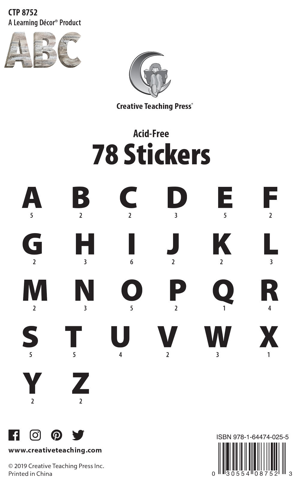 Rustic Wood 2" Uppercase Letter Stickers